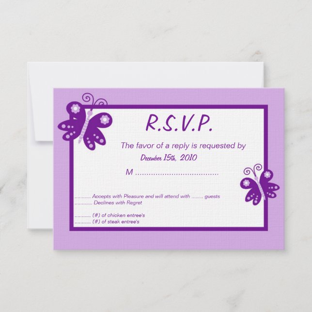 3x5 Purple Spring Time Butterfly RSVP Invitation (Front)