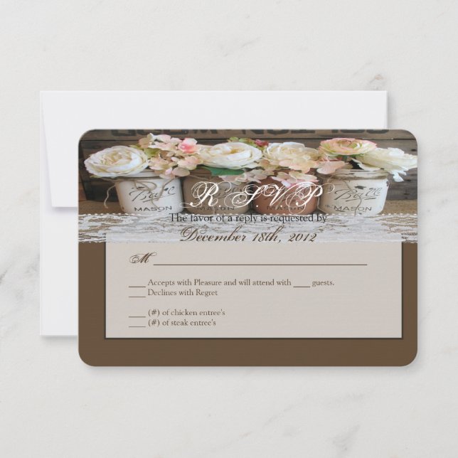 3x5 R.S.V.P. Carte de réponse Mason Jars avec Rose (Devant)