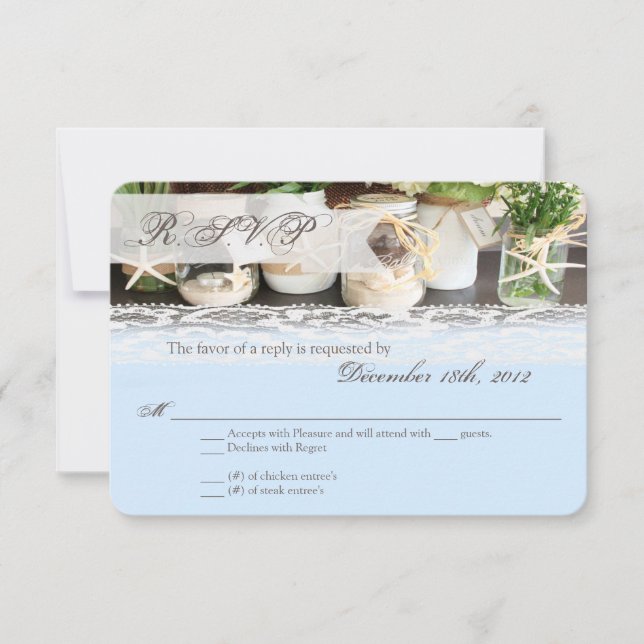 3x5 R.S.V.P. Reply Card Beach Sea Mason Jars Ocean (Front)