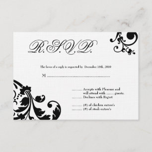 3x5 R.S.V.P. Reply Card Black White Floral Foliage