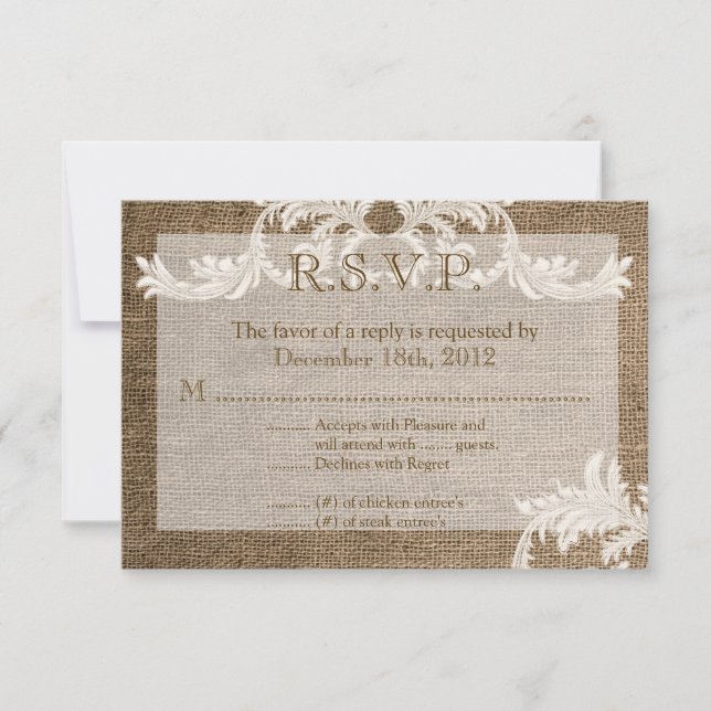 3x5 R.S.V.P. Reply Card Burlap Lace Country Wester (Front)