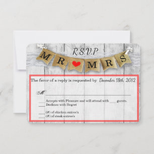 3x5 R.S.V.P. Reply Card Burlap Mr. and Mrs. Banner