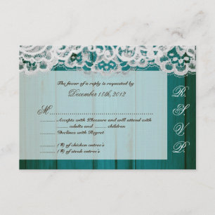 3x5 R.S.V.P. Reply Card Distrissed Teal Wood Lace