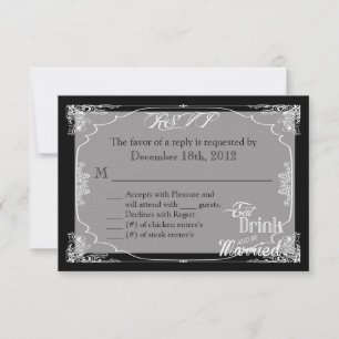 3x5 R.S.V.P. Reply Card Eat Drink Be Married Black