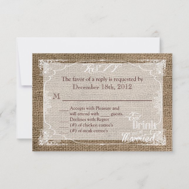 3x5 R.S.V.P. Reply Card Eat Drink Be Married Burla (Front)