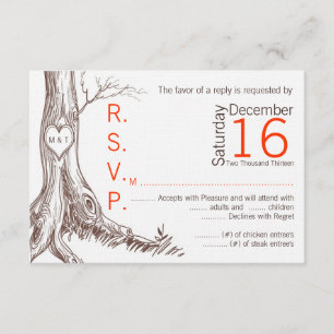 3x5 R.S.V.P. Reply Card Fall Tree Initial Carved