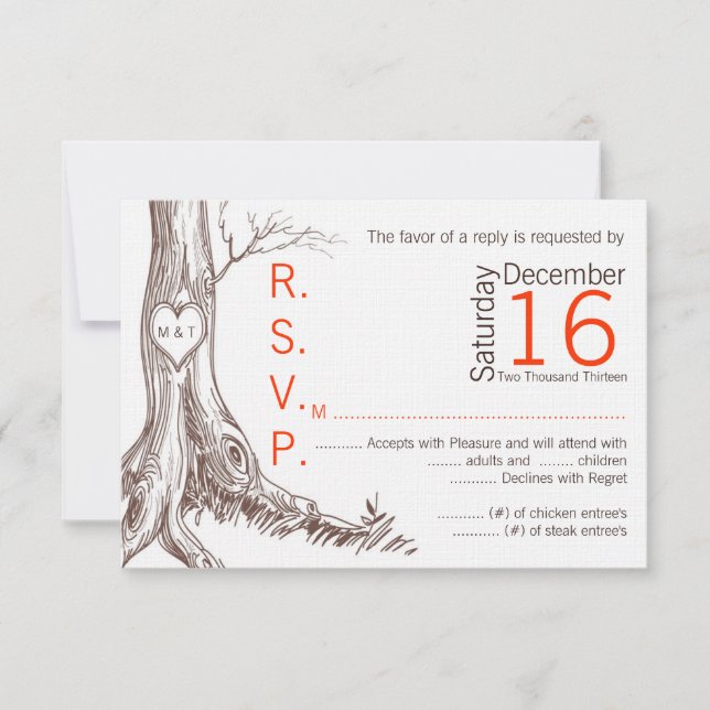 3x5 R.S.V.P. Reply Card Fall Tree Initial Carved (Front)