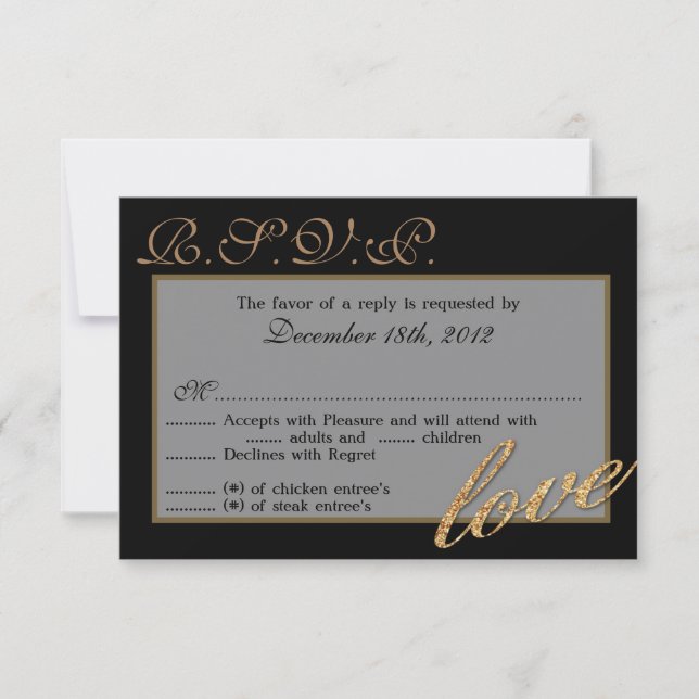 3x5 R.S.V.P. Reply Card Gold Foil Glitter Love (Front)