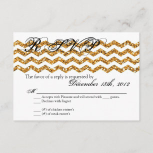 3x5 R.S.V.P. Reply Card Gold Glitter Chevron Strip