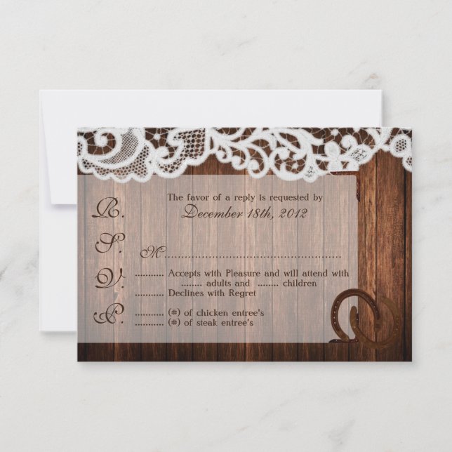 3x5 R.S.V.P. Reply Card Horse Shoes on Barn Wood (Front)