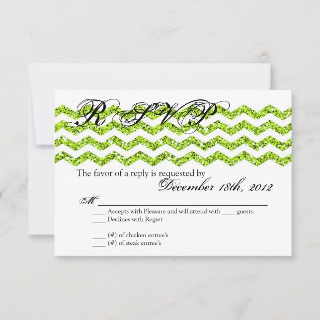 3x5 R.S.V.P. Reply Card Lime Glitter Chevron Strip (Front)
