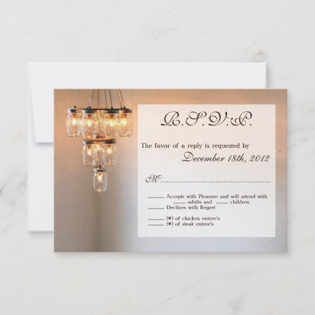 3x5 R.S.V.P. Reply Card Mason Jar Chandelier Candl (Front)