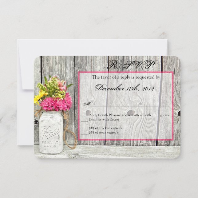 3x5 R.S.V.P. Reply Card Mason Jar with Wildflowers (Front)