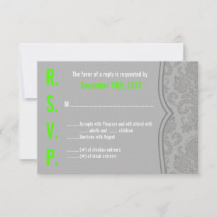3x5 R.S.V.P. Reply Card Modern Grey Damask Lace