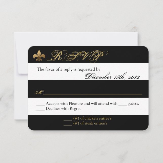 3x5 R.S.V.P. Reply Card Modern Stripe Black White (Front)