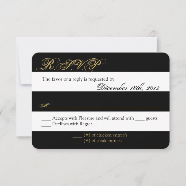 3x5 R.S.V.P. Reply Card Modern Stripe Black White (Front)