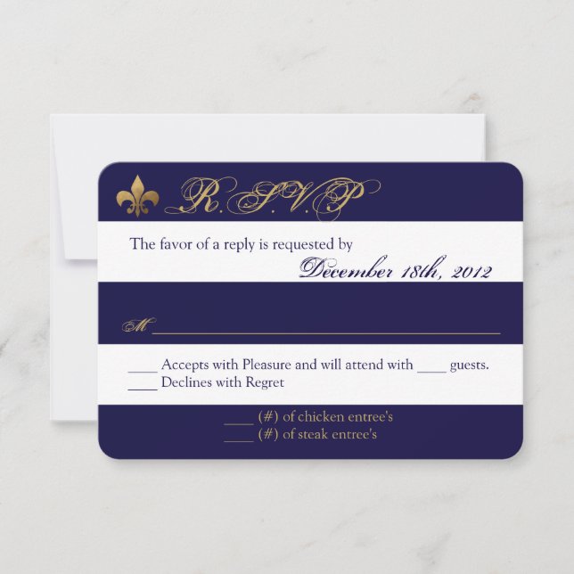 3x5 R.S.V.P. Reply Card Modern Stripe Navy White (Front)