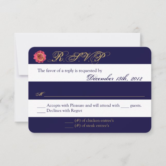 3x5 R.S.V.P. Reply Card Modern Stripe Navy White (Front)
