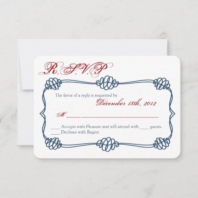 3x5 R.S.V.P. Reply Card Navy Nautical Knot Anchor (Front)