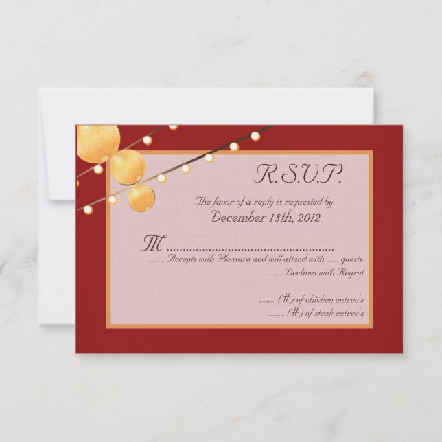 3x5 R.S.V.P. Reply Card Paper Lanterns on Red (Front)