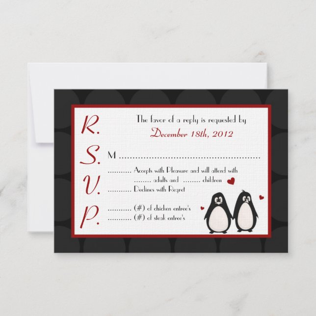 3x5 R.S.V.P. Reply Card Penguin Love Couple Mate (Front)