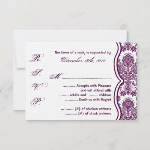 3x5 R.S.V.P. Reply Card Plum Purple Damask Lace