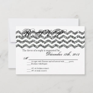 3x5 R.S.V.P. Reply Card Silv Glitter Chevron Strip