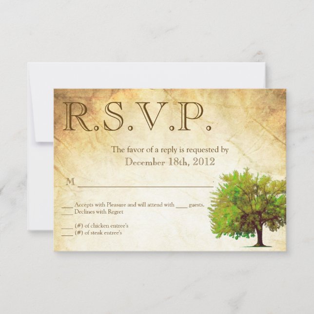 3x5 R.S.V.P. Reply Card Spring Tree Aged Paper Vin (Front)