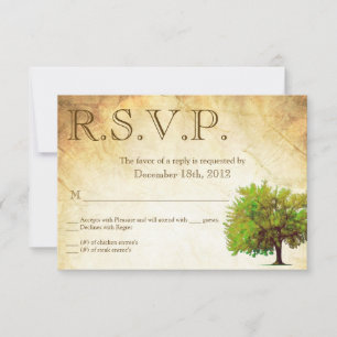 3x5 R.S.V.P. Reply Card Spring Tree Aged Paper Vin