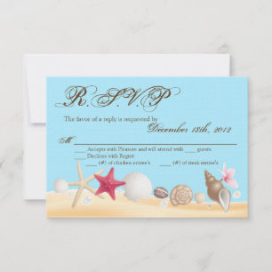 3x5 R.S.V.P. Réponse Card Sea Shells Beach Sand Oc