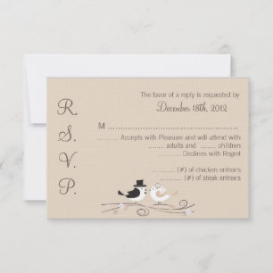 3x5 R.S.V.P. Réponse Carte Mariage Birds Bride Gro