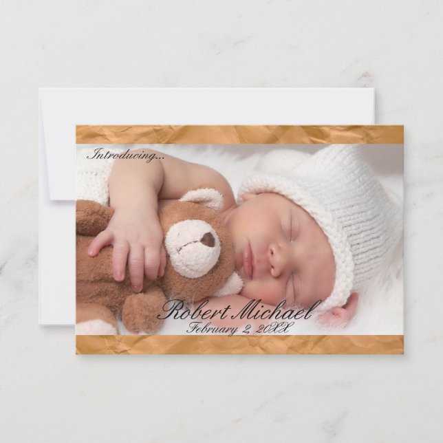 3x5Beautiful Brown Rustic Newborn Boy Announcement (Front)