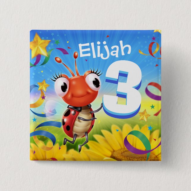 3yrs Custom birthday badge Little Ladybug range 2 Inch Square Button (Front)