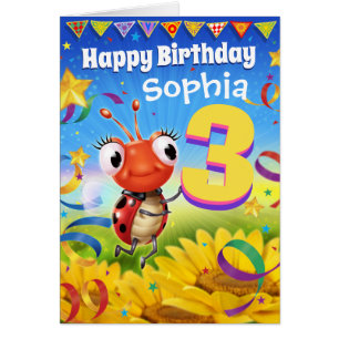 3yrs Custom birthday card Little Ladybug range