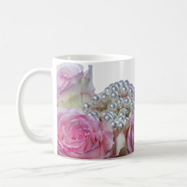 4008-Pink & White Roses with Pearls Coffee Mug (Left)