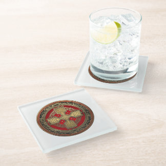 [400] Ancient Celtic Sacred Gold Knot Cross Glass Coaster