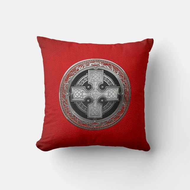 [400] Ancient Celtic Sacred Silver Knot Cross Throw Pillow (Front)