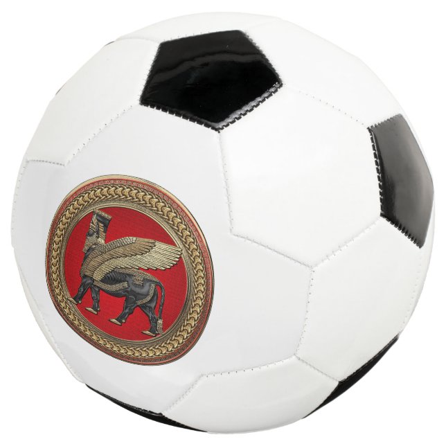 [400] Assyrian Winged Bull: Gold and Black Lamassu Soccer Ball (Three Quarter)