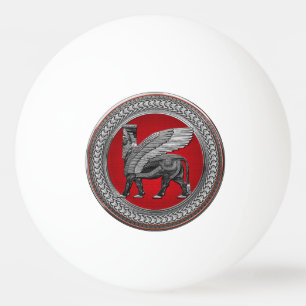 [400] Assyrian Winged Bull: Silver & Black Lamassu Ping Pong Ball