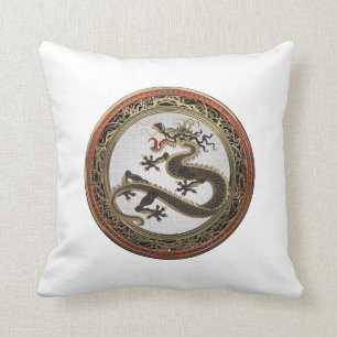 [400] Black and Gold Sacred Eastern Dragon Throw Pillow