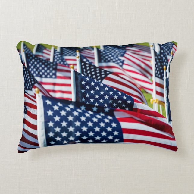 400 flags waving proudly in a field decorative pillow (Front)