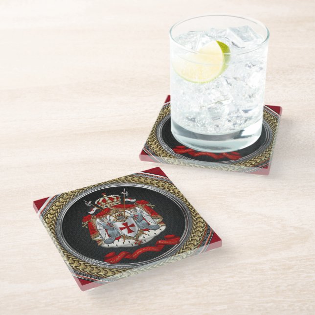 [400] Knights Templar Coat of Arms Glass Coaster (Angled)