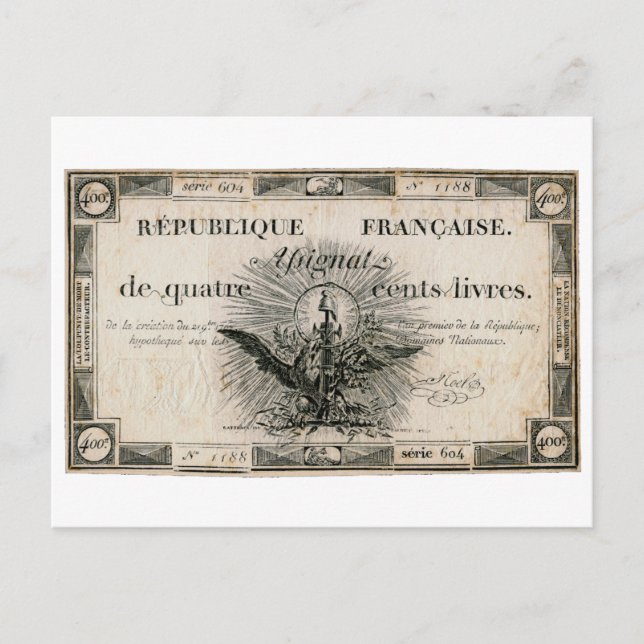 400 Livres French Revolution Assignat Bank Note Postcard (Front)