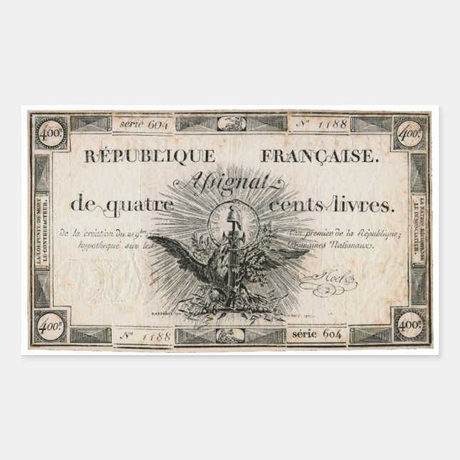 400 Livres French Revolution Assignat Bank Note Sticker (Front)
