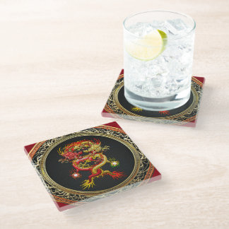 [400] Red and Yellow Dragons Glass Coaster