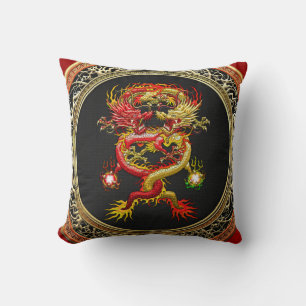 [400] Red and Yellow Dragons Throw Pillow