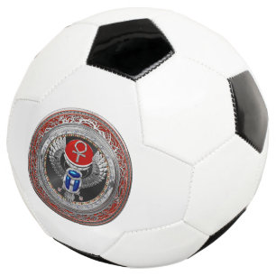 [400] Sacred Silver Egyptian Winged Scarab & Ankh Soccer Ball