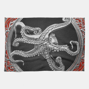 [400] Sacred Silver Octopus in Defensive Posture Kitchen Towel