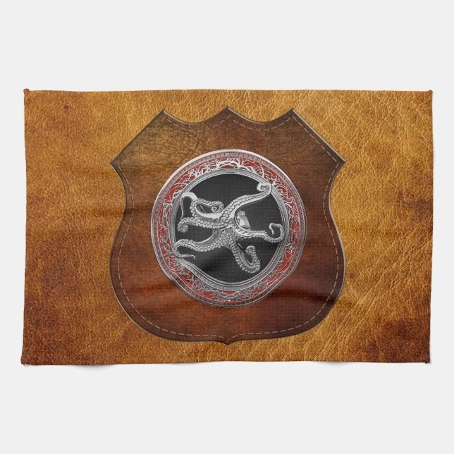 [400] Sacred Silver Octopus in Defensive Posture Kitchen Towel (Horizontal)