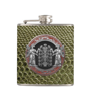 [400] Two Silver Ninurtas with Tree of Life Hip Flask